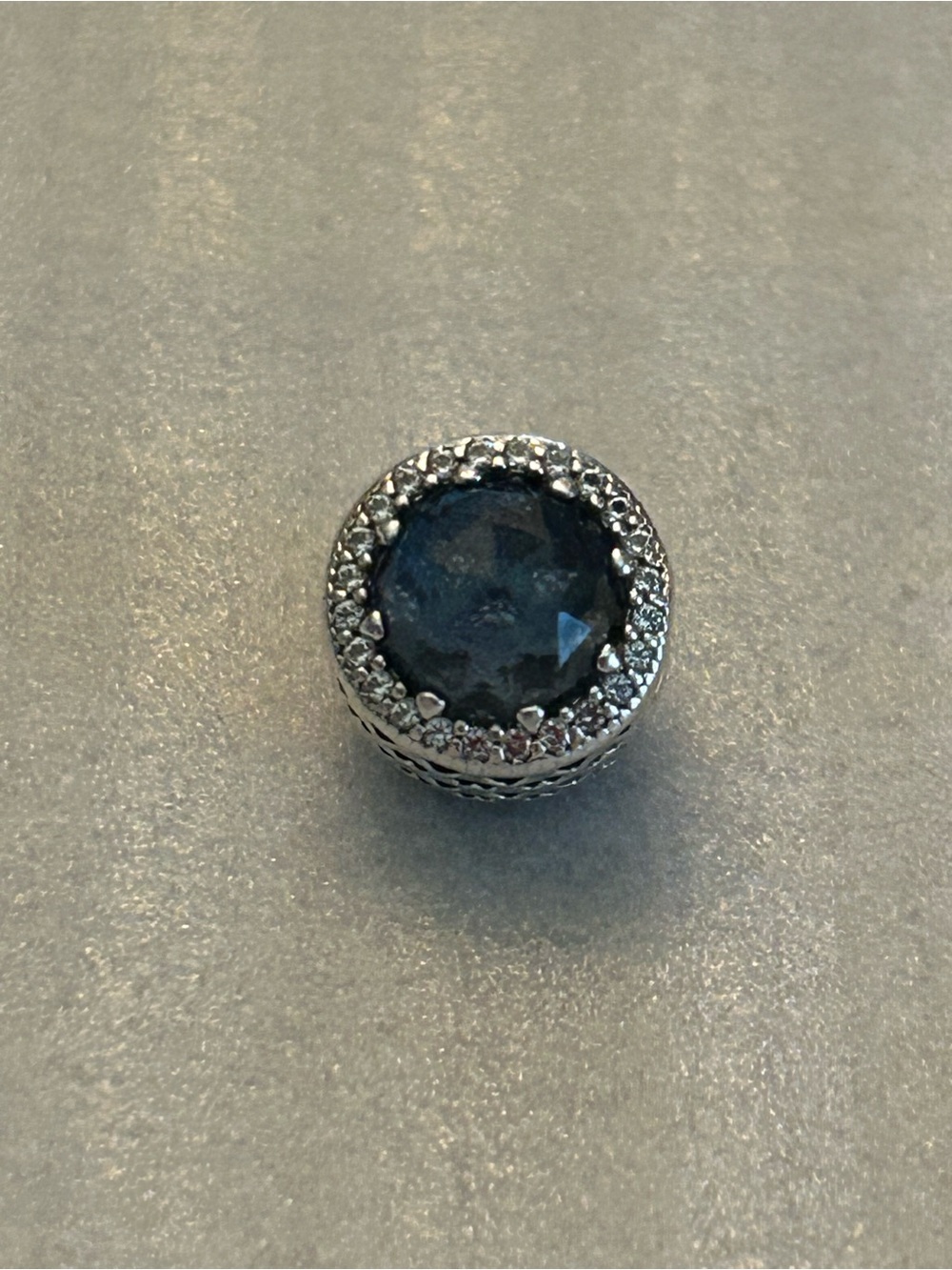 PANDORA Retired Glacier Blue Radiant Hearts Charm w/ Dark Blue Crystal Pavé S925